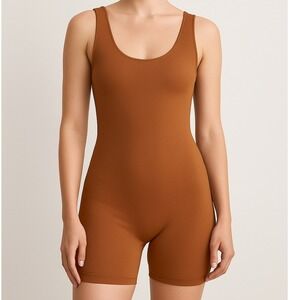 POSHDIVAH Brown Racerback Bodysuit Romper‎ One Piece L